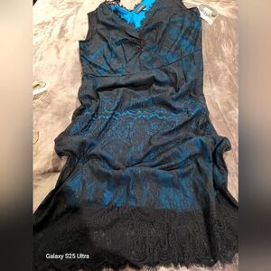 Lane Bryant Black and Teal Lace Overlay Midi Dress